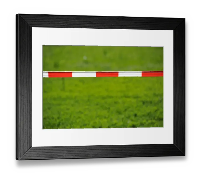 Framed Print : Bandrole, warning tape, red and white, front lawn Framed Print : Bandrole, warning tape, red and white, front lawn