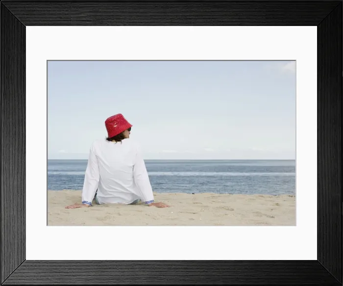 Framed Print : Woman with red hat on the beach, List, Sylt island, Schleswig-Holstein, Germany, Europe Framed Print : Woman with red hat on the beach, List, Sylt island, Schleswig-Holstein, Germany, Europe
