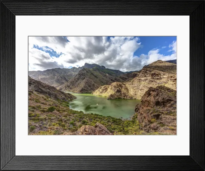 Framed Print : Embalse Presa del Parralillo reservoir, also called the green lake, in the mountains of Caldera de Tejeda, also called a petrified storm, Artenara Region, Gran Canaria, Canary Islands, Spain, Europe, PublicGround Framed Print : Embalse Presa del Parralillo reservoir, also called the green lake, in the mountains of Caldera de Tejeda, also called a petrified storm, Artenara Region, Gran Canaria, Canary Islands, Spain, Europe, PublicGround