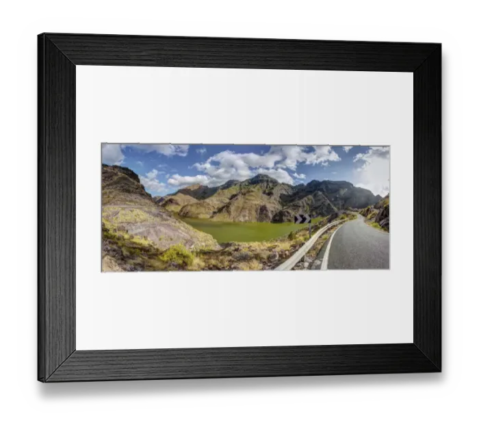 Framed Print : Road at the Embalse Presa del Parralillo reservoir, also called the green lake, in the mountains of Caldera de Tejeda, also called a petrified storm, Artenara Region, Gran Canaria, Canary Islands, Spain, Europe, PublicGround