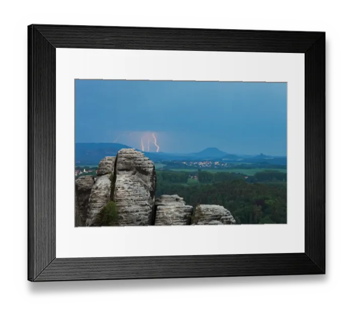 Framed Print : View from the Bastei rock formation, thunderstorm, Saxon Switzerland National Park, Saxon Switzerland region, Saxony, Germany Framed Print : View from the Bastei rock formation, thunderstorm, Saxon Switzerland National Park, Saxon Switzerland region, Saxony, Germany