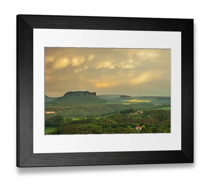 Framed Print : View from the Bastei rock formation, stormy mood, Saxon Switzerland National Park, Saxon Switzerland region, Saxony, Germany Framed Print : View from the Bastei rock formation, stormy mood, Saxon Switzerland National Park, Saxon Switzerland region, Saxony, Germany