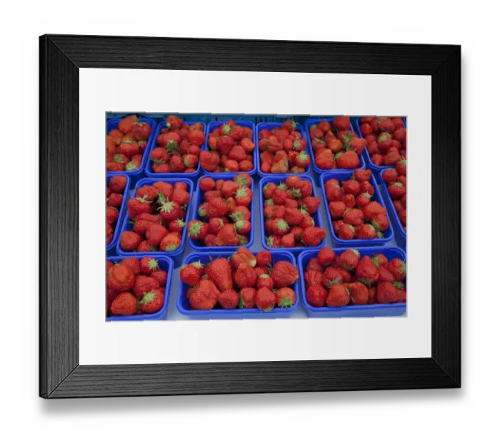 Framed Print : Bowls with strawberries on the market Framed Print : Bowls with strawberries on the market