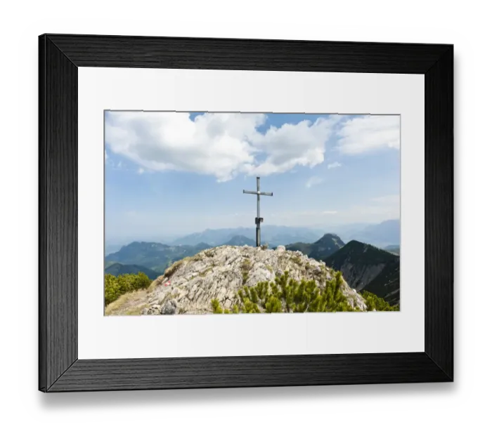 Framed Print : Summit cross on the limestone peak of Grosser Traithen Mountain, 1852 m, Mangfall Mountains, Upper Bavaria, Bavaria, Germany Framed Print : Summit cross on the limestone peak of Grosser Traithen Mountain, 1852 m, Mangfall Mountains, Upper Bavaria, Bavaria, Germany