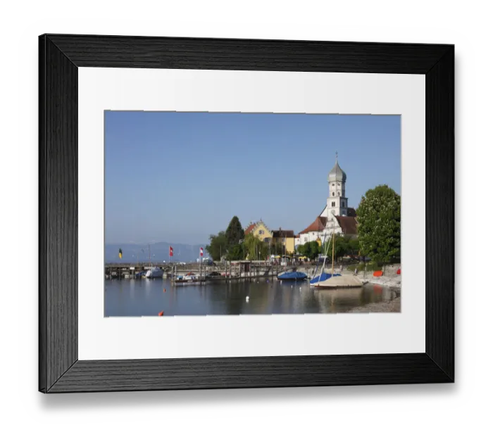 Framed Print : Peninsula with church of St. Georg, Wasserburg on Lake Constance, Swabia, Bavaria, Germany, Europe, PublicGround