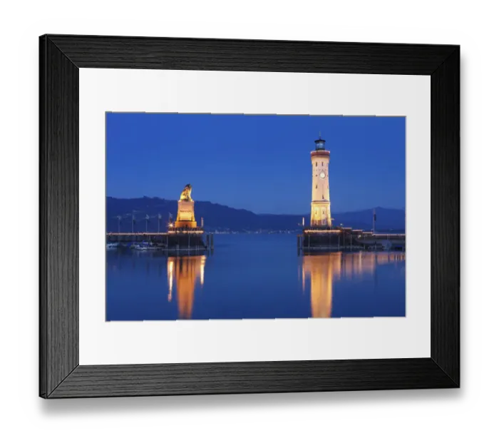 Framed Print : Harbour with lighthouse and Bavarian lion at dusk, Lindau on Lake Constance, Swabia, Bavaria, Germany, Europe, PublicGround Framed Print : Harbour with lighthouse and Bavarian lion at dusk, Lindau on Lake Constance, Swabia, Bavaria, Germany, Europe, PublicGround