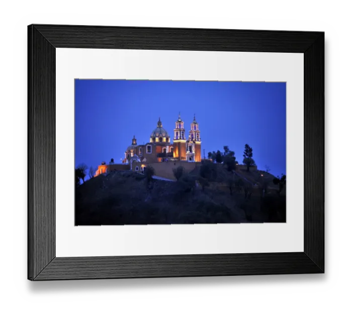 Framed Print : Church of Iglesia Nuestra Senora de los Remedios on the ruins of the pre-Hispanic Pyramid of Cholula at night, San Pedro Cholula, Puebla, Mexico, Latin America, North America