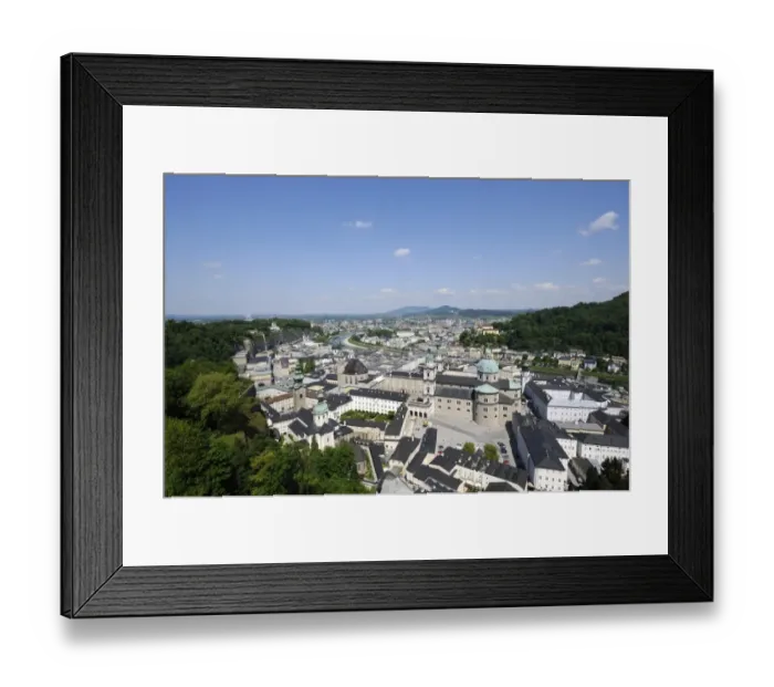 Framed Print : View of the historic district of Salzburg, Kapitelplatz square and Salzburg Cathedral in the front, Austria, Europe