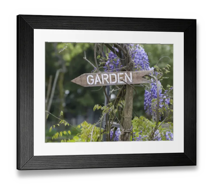 Framed Print : Sign Garden in a romantic garden Framed Print : Sign Garden in a romantic garden