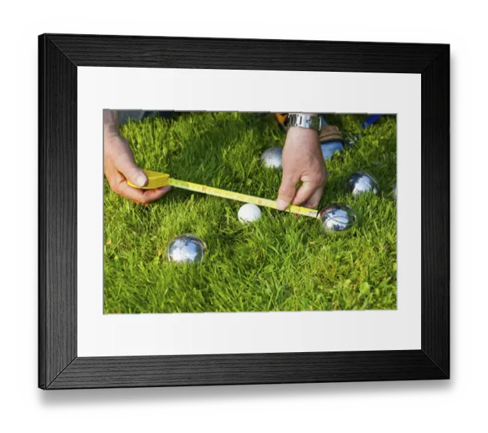 Framed Print : Man playing boules, petanque, measuring the distances between the balls, Hesse, Germany, Europe Framed Print : Man playing boules, petanque, measuring the distances between the balls, Hesse, Germany, Europe