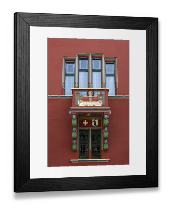 Framed Print : Balcony with the inscription Hie Schweiz Grund und Boden, here begins Swiss land, at the Town Hall of Basel, Switzerland, Europe Framed Print : Balcony with the inscription Hie Schweiz Grund und Boden, here begins Swiss land, at the Town Hall of Basel, Switzerland, Europe