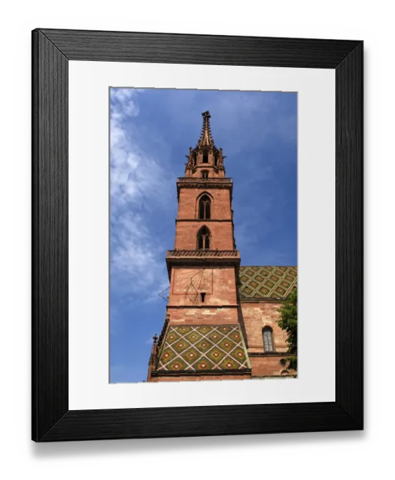 Framed Print : Martinsturm tower of Basel Cathedral with a sundial, Basel, Switzerland, Europe Framed Print : Martinsturm tower of Basel Cathedral with a sundial, Basel, Switzerland, Europe