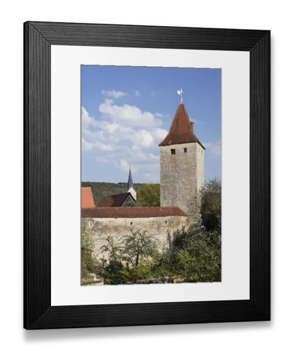 Framed Print : Amtsknechtsturm tower and city walls, Berching, Upper Palatinate, Bavaria, Germany, Europe Framed Print : Amtsknechtsturm tower and city walls, Berching, Upper Palatinate, Bavaria, Germany, Europe