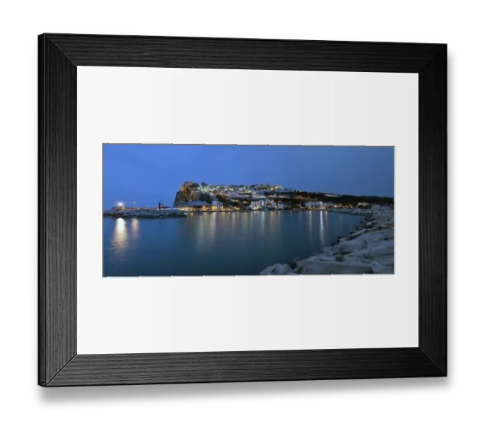 Framed Print : View towards Peschici at night, province of Foggia, Apulia, Puglia, Gargano, Adria, Italy, Europe Framed Print : View towards Peschici at night, province of Foggia, Apulia, Puglia, Gargano, Adria, Italy, Europe