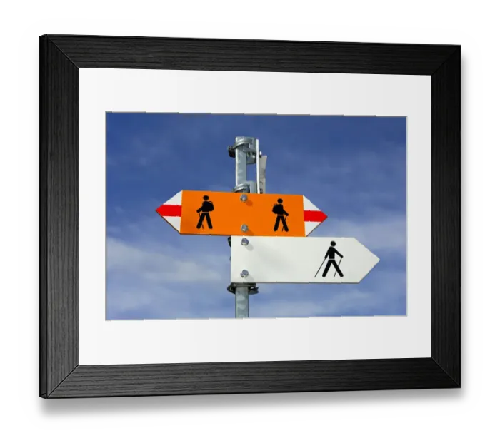 Framed Print : Sign post for hiking and Nordic Walking trail Framed Print : Sign post for hiking and Nordic Walking trail