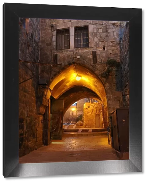 Evening mood with a deserted street in the Jewish Quarter, Old City of Jerusalem, Israel, Middle East, Asia