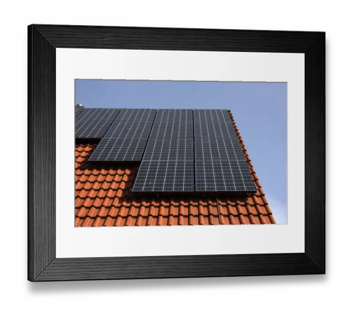 Framed Print : Photovoltaic system on the roof of a single family detached house Framed Print : Photovoltaic system on the roof of a single family detached house