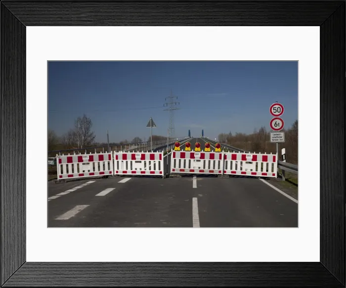Framed Print : Roadblock, Werne-Stockum, Ruhrgebiet area, North Rhine-Westphalia, Germany, Europe Framed Print : Roadblock, Werne-Stockum, Ruhrgebiet area, North Rhine-Westphalia, Germany, Europe