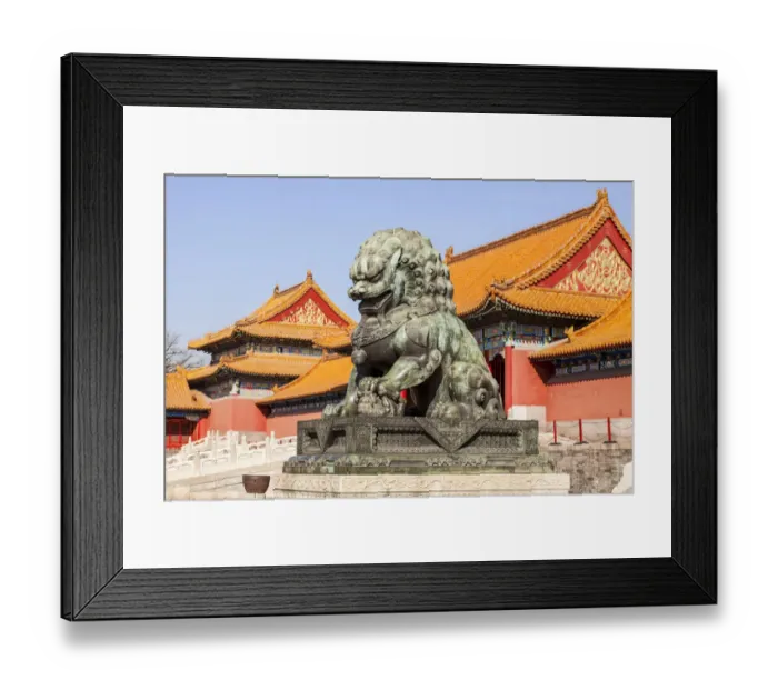 Framed Print : A bronze lioness guarding the eastern approach to the Gate of Supreme Harmony in the Forbidden City, Beijing, China Framed Print : A bronze lioness guarding the eastern approach to the Gate of Supreme Harmony in the Forbidden City, Beijing, China