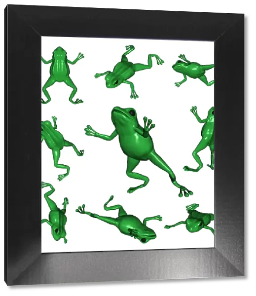 Frogs viewed from different angles, 3D illustration