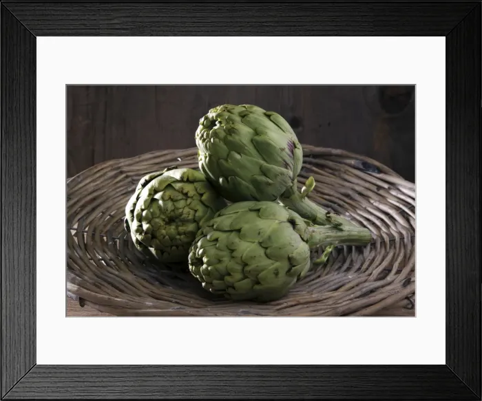 Framed Print : Three artichokes -Cynara cardunculus- in a basket Framed Print : Three artichokes -Cynara cardunculus- in a basket