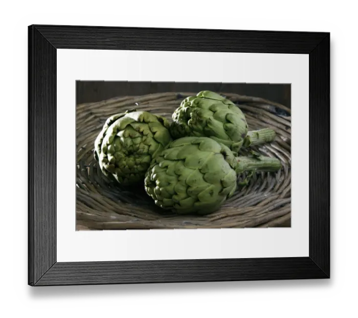 Framed Print : Three artichokes -Cynara cardunculus- in a basket Framed Print : Three artichokes -Cynara cardunculus- in a basket