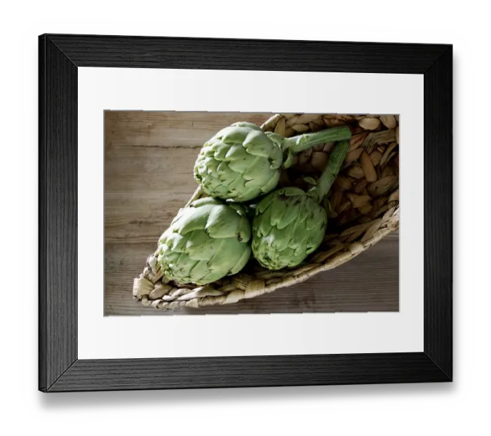 Framed Print : Three artichokes -Cynara cardunculus- in a basket Framed Print : Three artichokes -Cynara cardunculus- in a basket