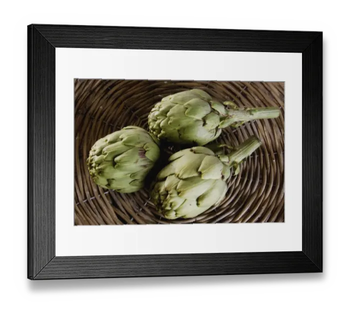 Framed Print : Three artichokes -Cynara cardunculus- in a basket Framed Print : Three artichokes -Cynara cardunculus- in a basket