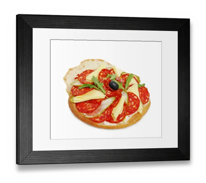 Framed Print : Salami sandwich with cheese and garnish Framed Print : Salami sandwich with cheese and garnish