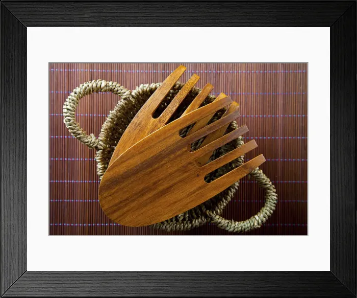 Framed Print : Wooden salad servers Framed Print : Wooden salad servers