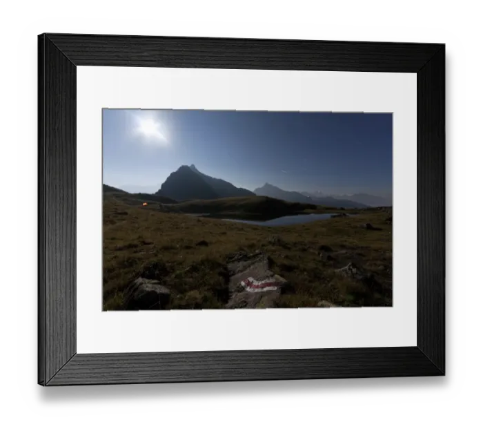 Framed Print : Night shot, full moon over Lake Berglimattsee with illuminated tent and sign post, Glarus Alps, Canton Glarus, Switzerland, Europe Framed Print : Night shot, full moon over Lake Berglimattsee with illuminated tent and sign post, Glarus Alps, Canton Glarus, Switzerland, Europe