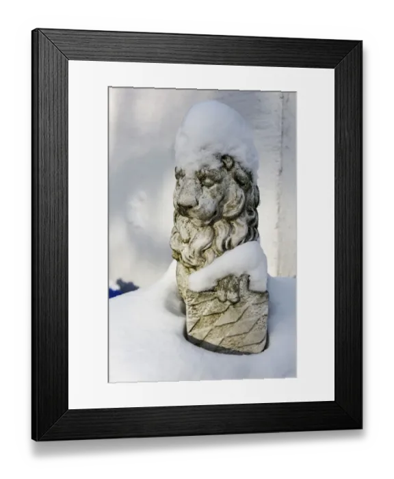 Framed Print : Bavarian stone lion in the snow, Munich, Bavaria, Germany, Europe Framed Print : Bavarian stone lion in the snow, Munich, Bavaria, Germany, Europe
