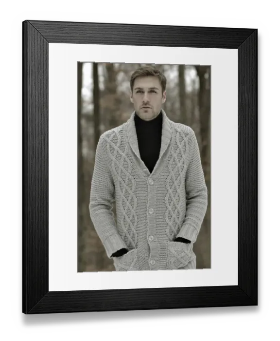 Framed Print : Fashion shot of a man in a cardigan Framed Print : Fashion shot of a man in a cardigan