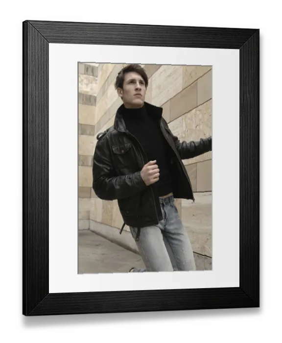 Framed Print : Man wearing a leather jacket, running Framed Print : Man wearing a leather jacket, running