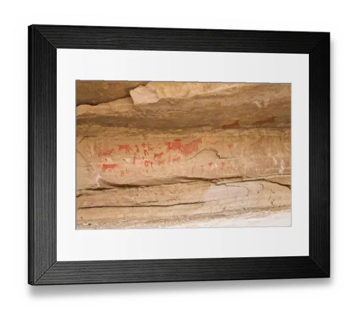 Framed Print : Prehistoric rock drawings in the Awis Valley, Akakus Mountains, Libyan Desert, Libya, Sahara, North Africa, Africa