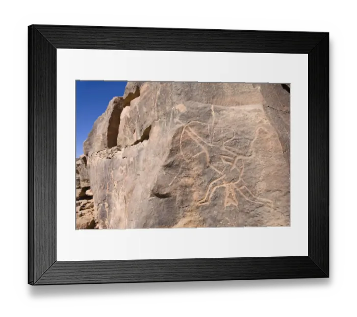 Framed Print : Rock engravings in the Wadi Mathendous, hunter with bow and arrow, Wadi Barjuj, stone desert, Libya, Sahara, North Africa, Africa Framed Print : Rock engravings in the Wadi Mathendous, hunter with bow and arrow, Wadi Barjuj, stone desert, Libya, Sahara, North Africa, Africa