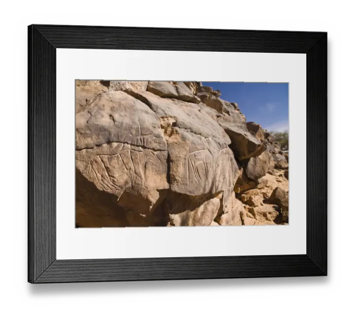 Framed Print : Rock engravings in the Wadi Mathendous, giraffe, Wadi Barjuj, stone desert, Libya, Sahara, North Africa, Africa Framed Print : Rock engravings in the Wadi Mathendous, giraffe, Wadi Barjuj, stone desert, Libya, Sahara, North Africa, Africa