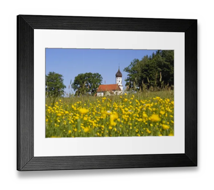 Framed Print : Chapel with blossoming meadow, Hubkapelle Chapel, Penzberg, Bavaria, Germany, Europe Framed Print : Chapel with blossoming meadow, Hubkapelle Chapel, Penzberg, Bavaria, Germany, Europe