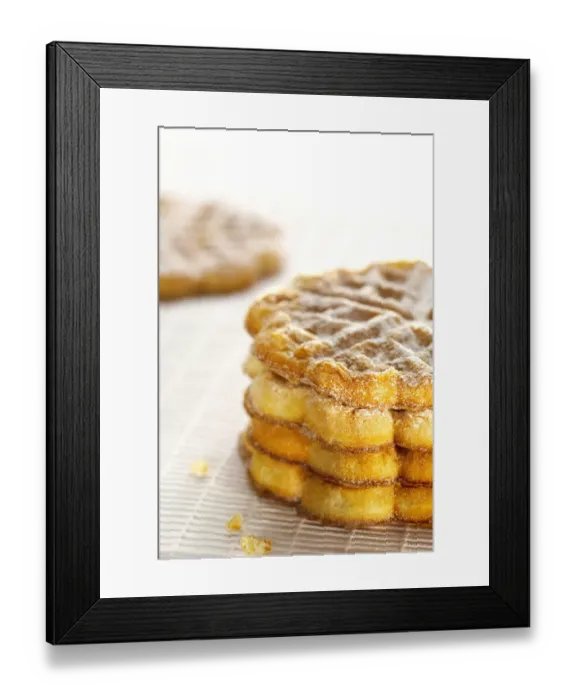 Framed Print : Heart-shaped waffles with powdered sugar Framed Print : Heart-shaped waffles with powdered sugar
