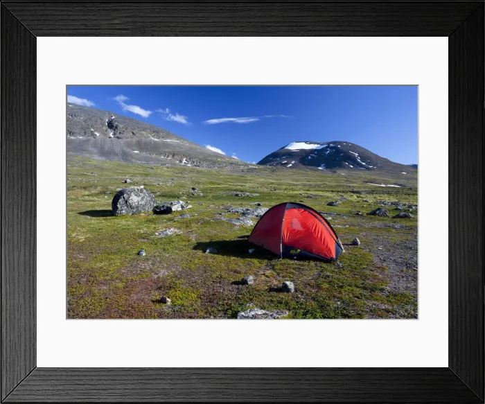 Framed Print : Red tent in the Fjaell Mountains, Kungsleden, The Kings Trail, Lapland, Sweden, Europe Framed Print : Red tent in the Fjaell Mountains, Kungsleden, The Kings Trail, Lapland, Sweden, Europe
