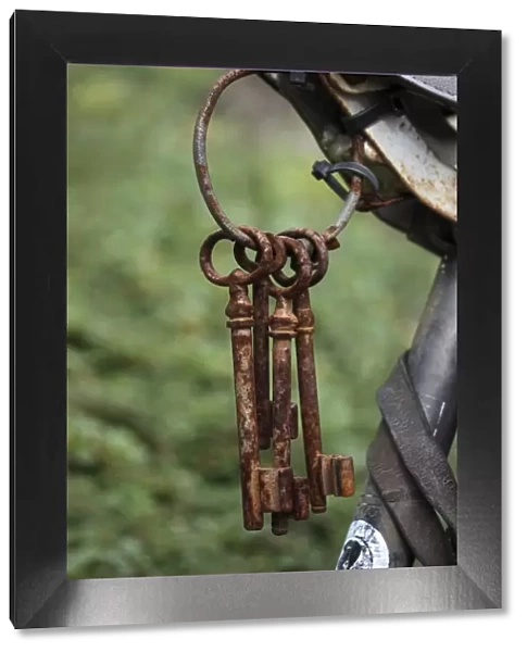 Old rusty keys on a key ring