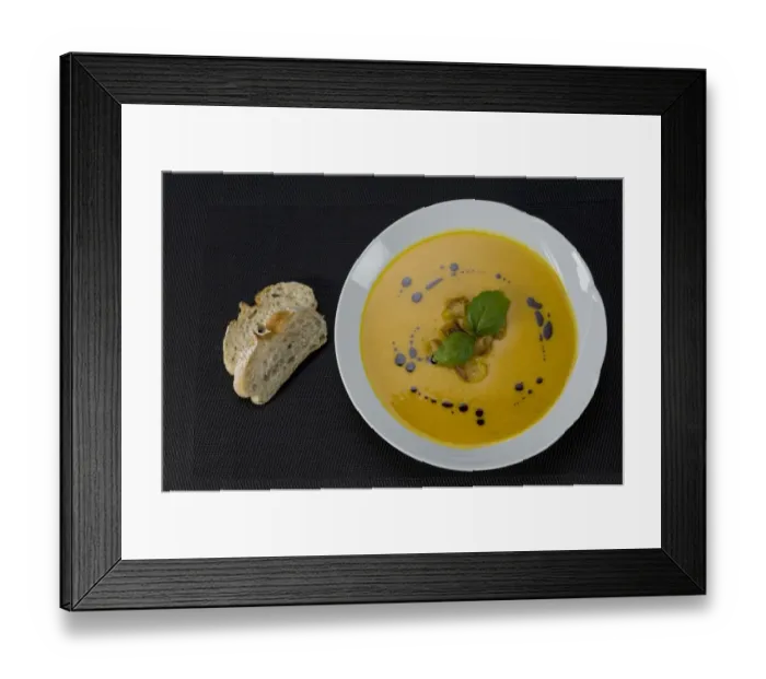 Framed Print : Pumpkin cream soup with croutons Framed Print : Pumpkin cream soup with croutons