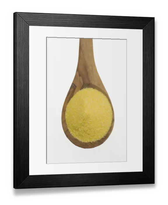 Framed Print : Polenta, cornmeal on an olive wood spoon Framed Print : Polenta, cornmeal on an olive wood spoon