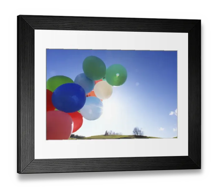 Framed Print : Many colourful balloons in a green landscape, Allgaeu, Germany, Europe