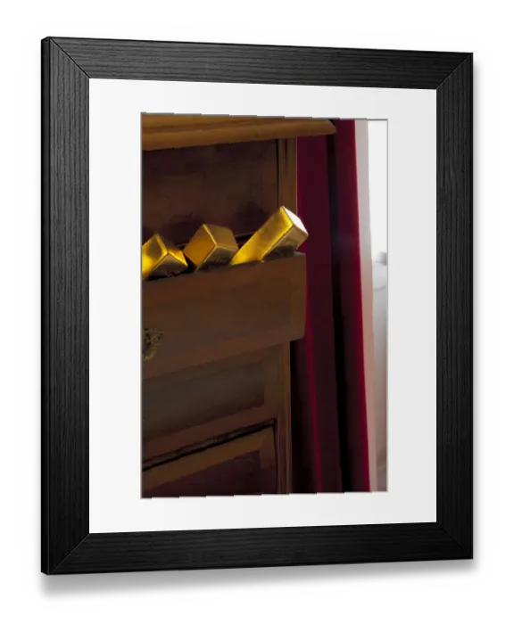 Framed Print : Gold bars in a drawer cabinet Framed Print : Gold bars in a drawer cabinet