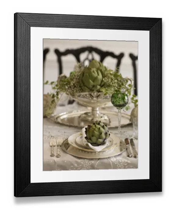 Framed Print : Artichoke on fine china in a luxurious ambience Framed Print : Artichoke on fine china in a luxurious ambience