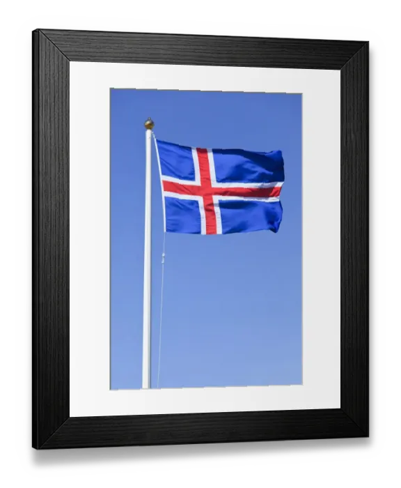 Framed Print : Icelandic national flag blowing in the wind, Iceland, Europe