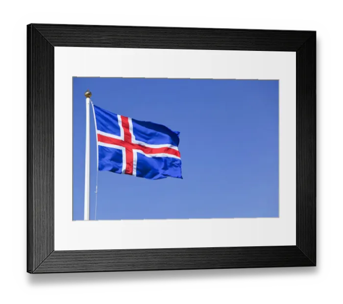 Framed Print : Icelandic national flag blowing in the wind, Iceland, Europe Framed Print : Icelandic national flag blowing in the wind, Iceland, Europe
