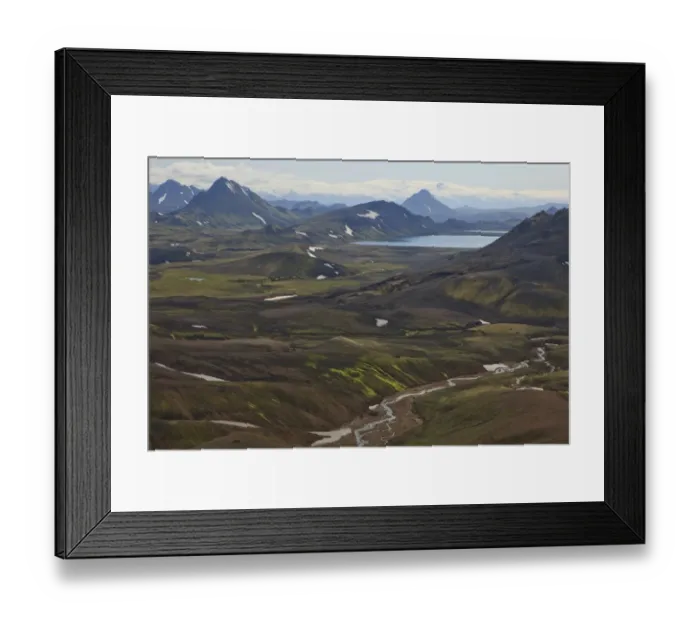 Framed Print : Volcanic landscape with snow fields in front of Eyjafjallajoekull glacier, Iceland, Europe
