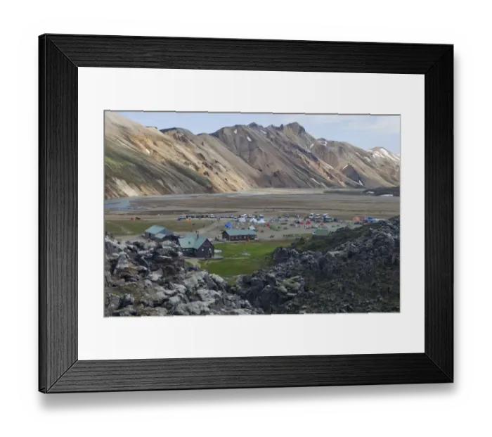 Framed Print : Base camp in a volcanic landscape, Landmannalaugar, Iceland, Europe Framed Print : Base camp in a volcanic landscape, Landmannalaugar, Iceland, Europe